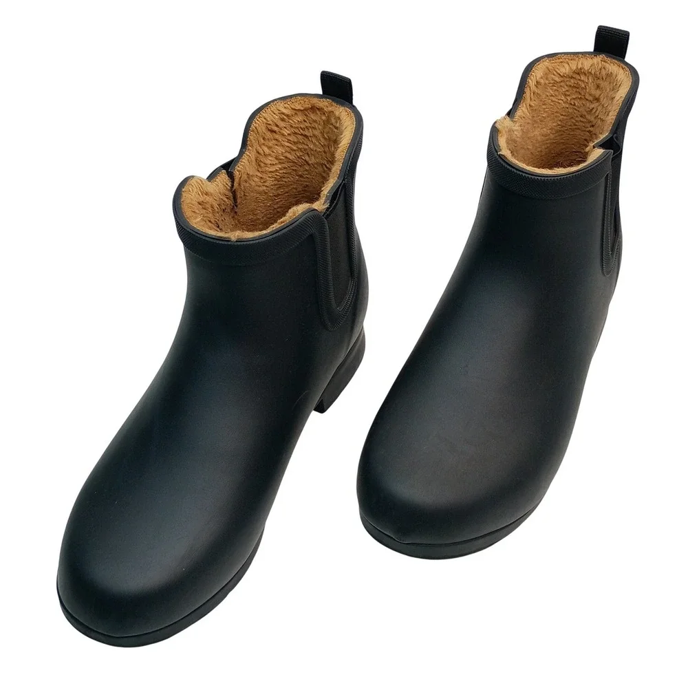 Chooka Plush Chelsea Rain Boots Women Size 10 Black Waterproof Faux Fur Lined